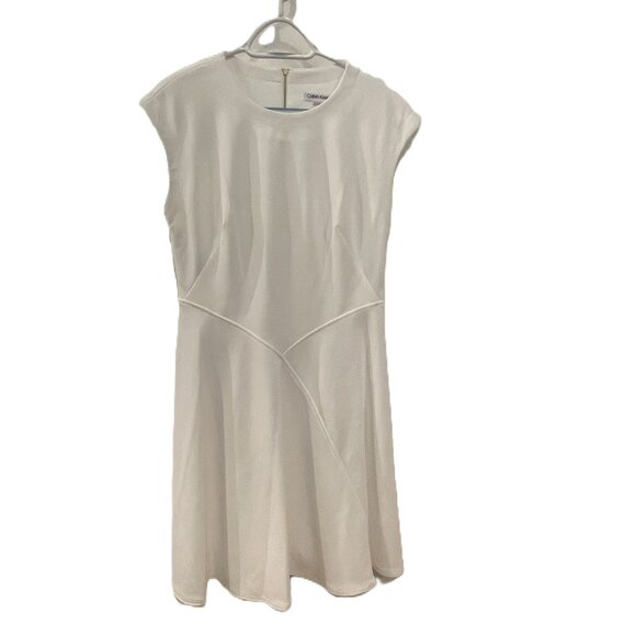 NWT Calvin Klein Crew Neck Scuba Fit&Flare White Sleeveless Dr… - Picture 1 of 13